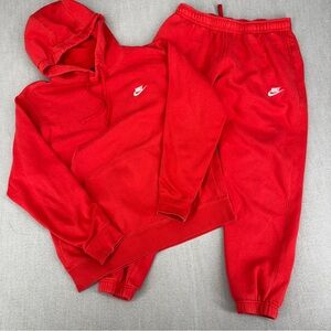 Nike Men’s L Sportswear Club Fleece Hoodie & Jogger Set Sweatsuit Red Essentials